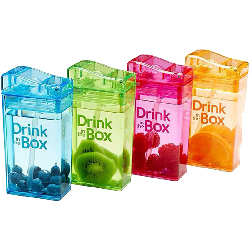 加拿大Drink in the Box儿童成人吸管杯喝水杯便携式果汁杯饮料杯糖果色小号235ml绿色