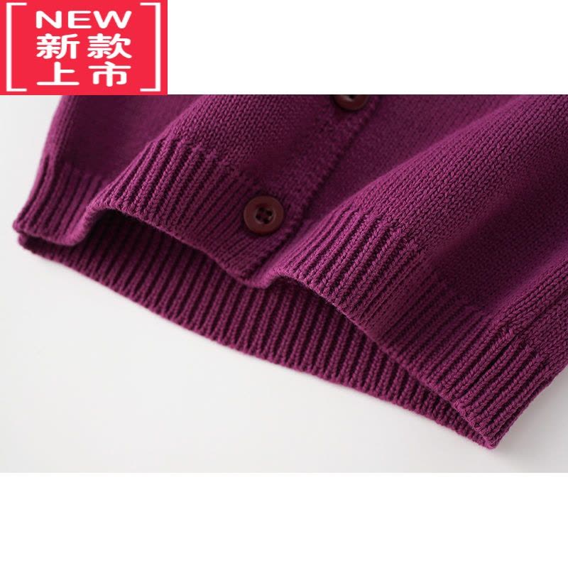 可莉允初禾 日系秋冬厚实款女孩儿童宝宝紫色圆领休闲毛衣开衫外套图片