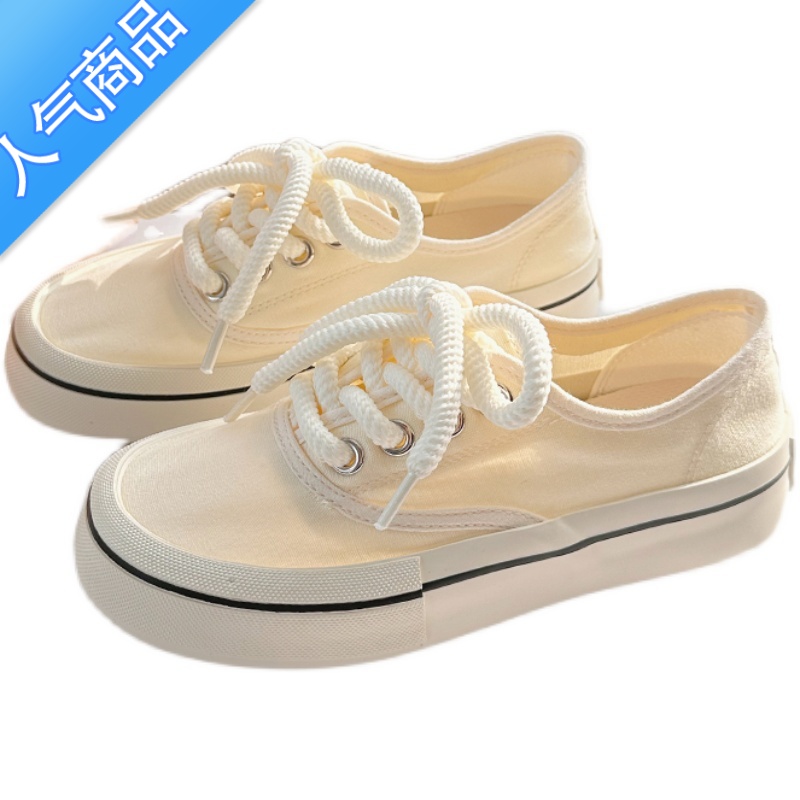 SUNTEK韩版百搭超火小白鞋女2023夏季薄款透气小众设计帆布鞋配裙子女鞋高清大图