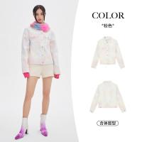 美特斯邦威时尚染整印花牛仔夹克女2022春季新款潮流外套_244 160/M（100-115斤） 粉色组