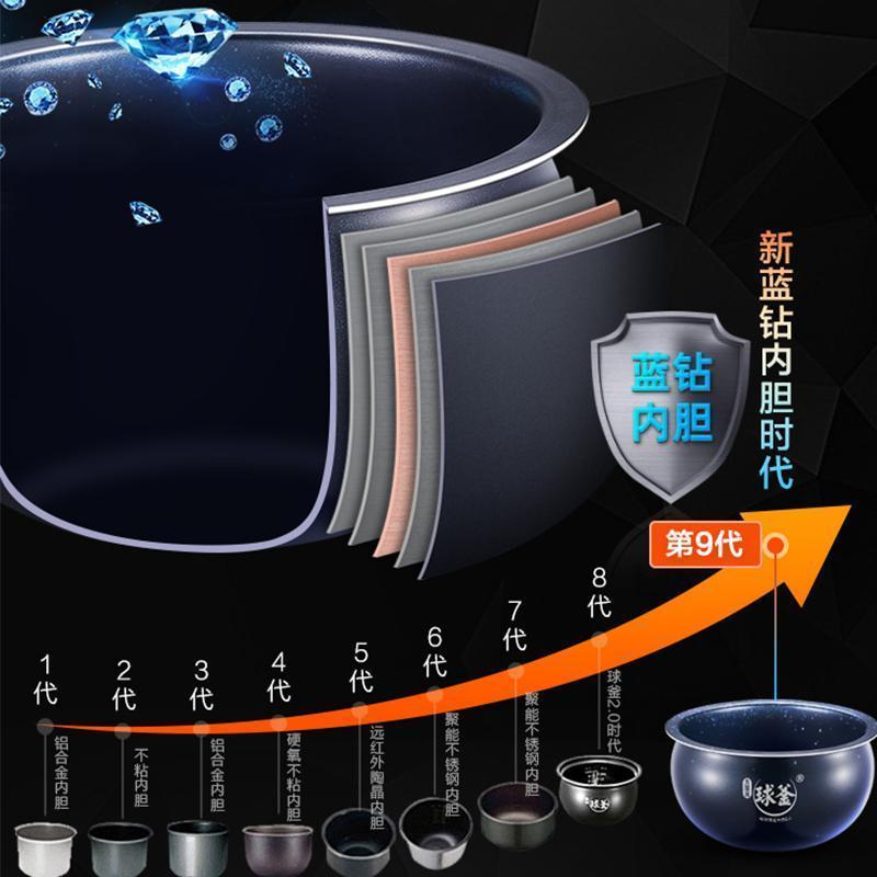 苏泊尔(SUPOR)电饭煲4升家用智能预约电饭锅5-6人小蓝钻球釜加热多功能烘焙柴火饭 金属拉丝机身SF40FC973