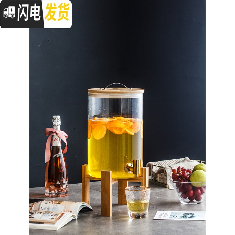 三维工匠大容量玻璃柠檬冷水壶带水龙头饮料瓶果汁桶家用可高温防爆凉水壶 8玻璃水缸银色龙头高清大图