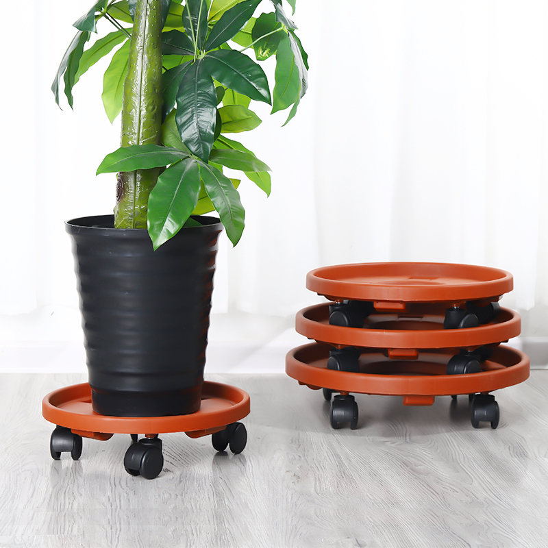 加厚花盆托盘弹痕可移动底座垫底万向滚轮接水盘塑料脚垫圆形盆栽底托