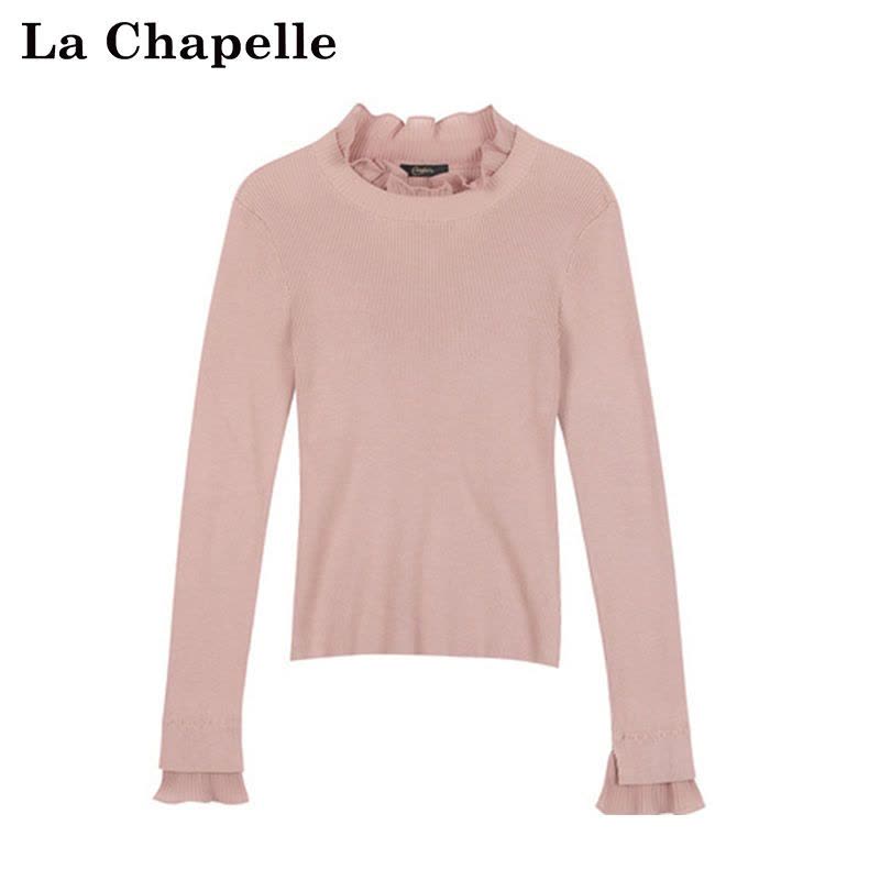 拉夏贝尔专柜cies新款修身显瘦韩版套头荷叶袖打底针图片