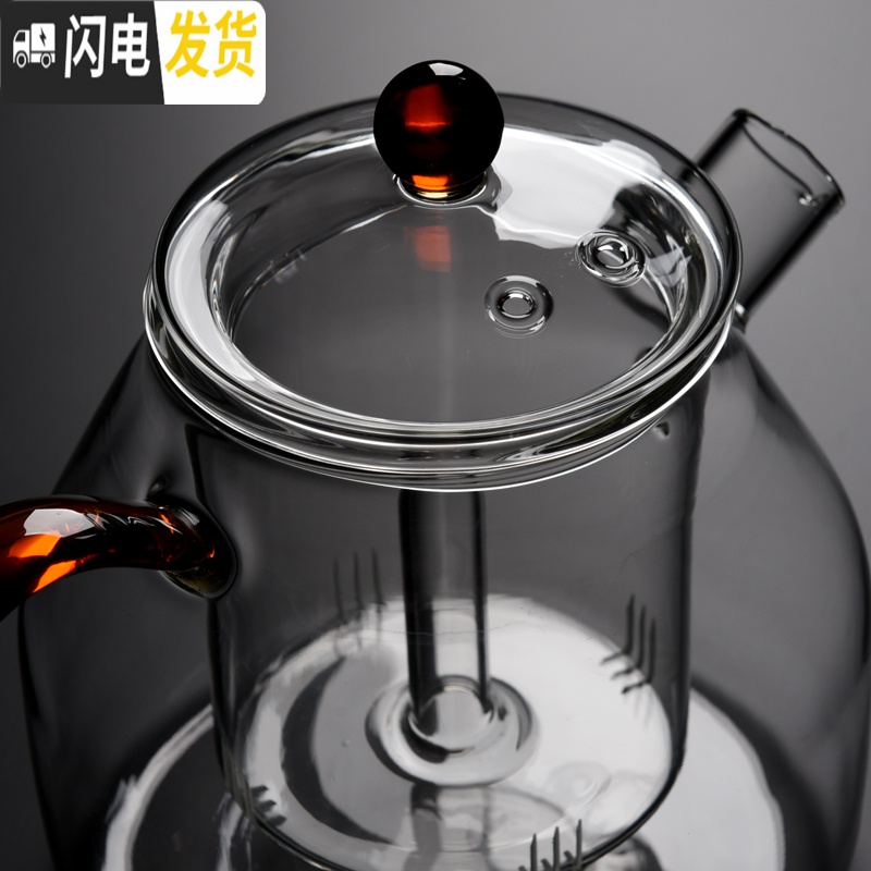 三维工匠加厚耐热全玻璃煮茶壶大容量蒸茶壶电陶炉烧水茶具过滤花茶泡茶壶 玻璃蒸茶壶[1.2]+赠2个玻璃茶杯高清大图