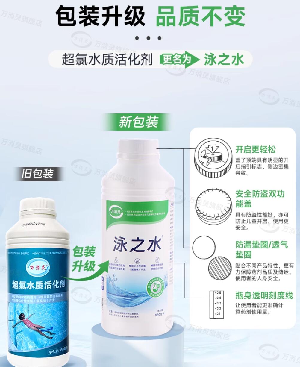 万消灵超氯水质活化剂游泳池温泉池有效解决氯臭增强消毒效果12瓶/箱高清大图