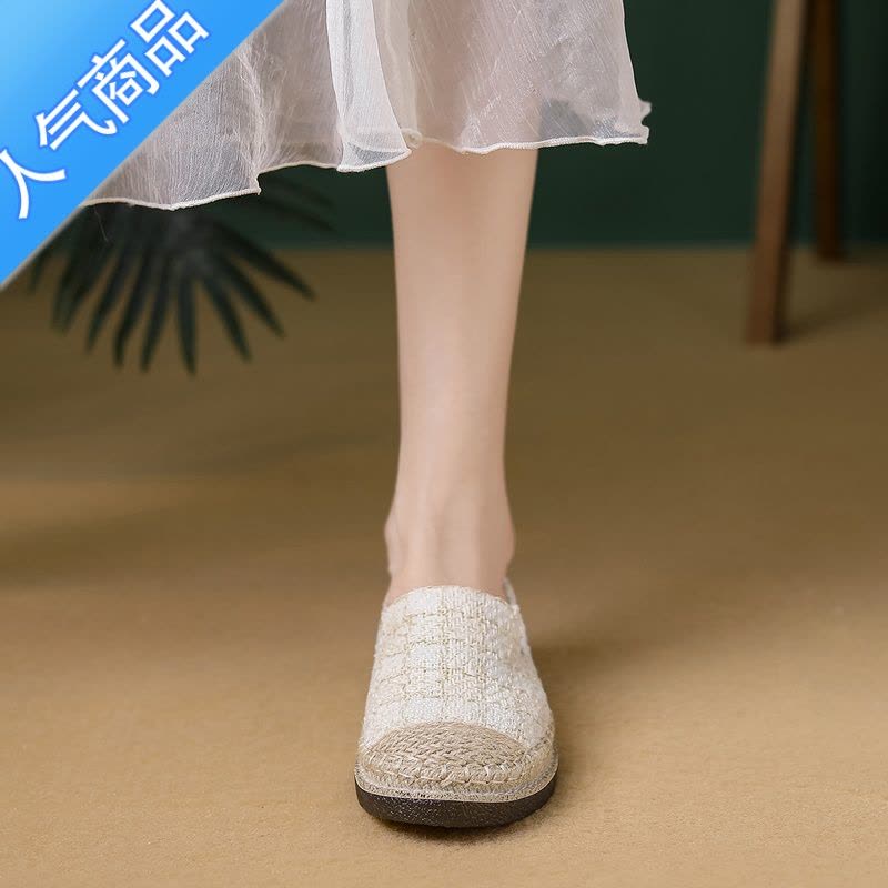 SUNTEK平底乐福鞋女一脚蹬2023秋季新款小香风编织渔夫鞋配裙子懒人单鞋图片