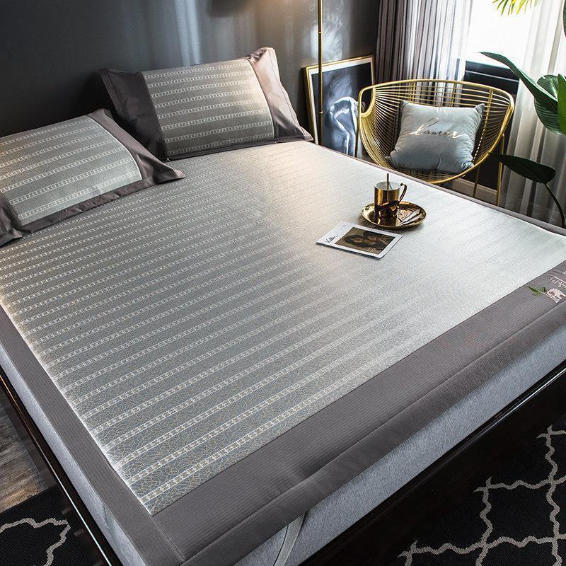 家柏饰(CORATED)800D乳胶冰丝凉席三件套1.8m床夏季可折叠席子1.5米夏天空调软席 乳胶冰丝席-绅士灰 1.5m（5英尺）床