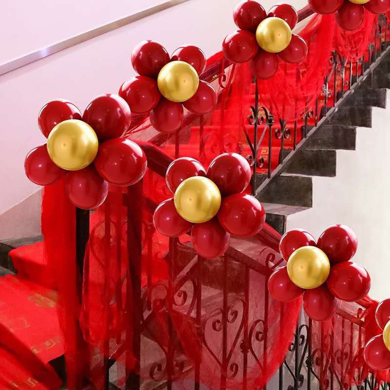 婚庆用品婚房布置楼梯扶手装饰拉花套装楼梯气球网纱结婚楼梯布置石榴