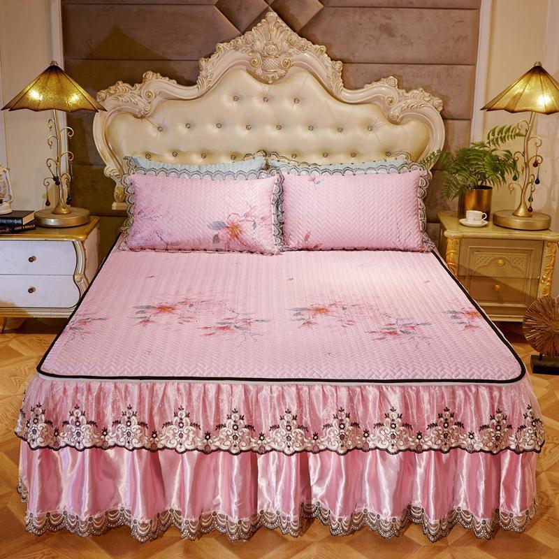 家柏饰(CORATED)夏季加厚床裙款冰丝凉席三件套可拆洗防滑夹棉床套罩式空调软席子 蔷薇可拆洗凉席三件套 1.5m（5英尺）床