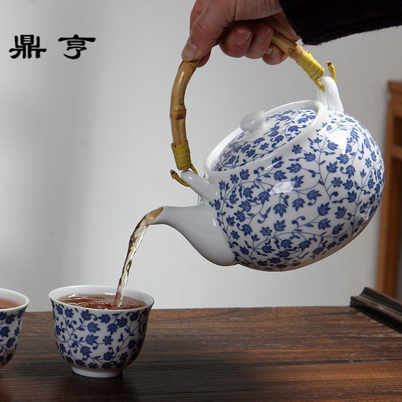 鼎亨景德镇青花瓷大茶壶家用陶瓷泡茶壶1000毫升高白瓷茶壶饭店单