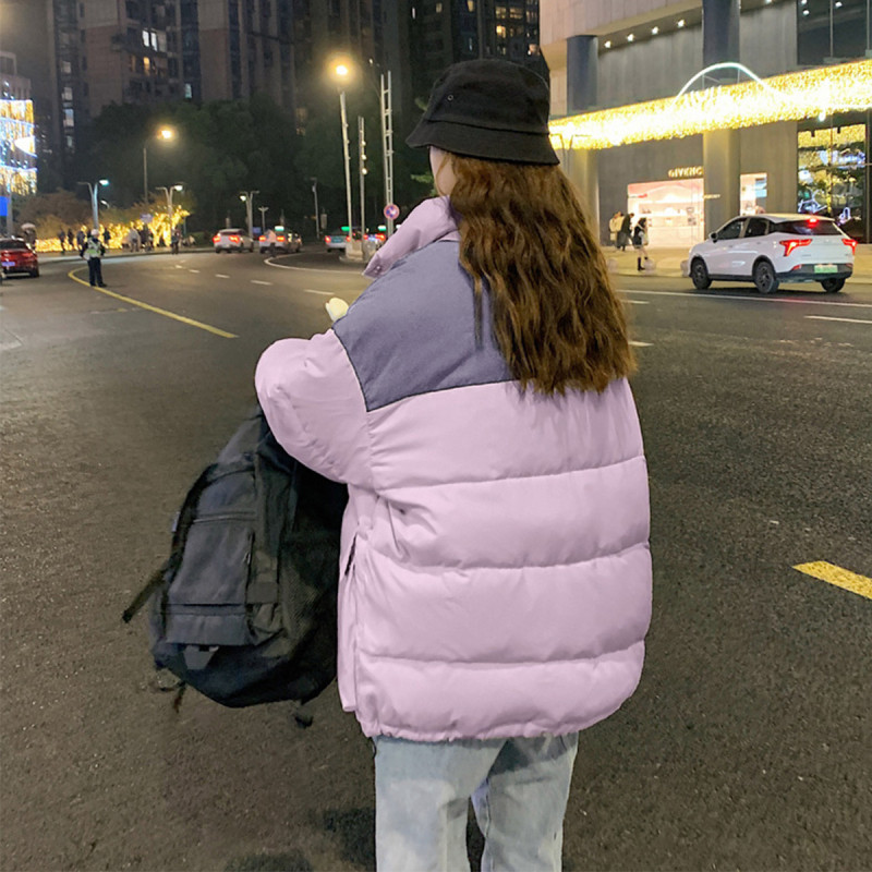 [直降价358元]唐狮冬季羽绒服女立领短款拼色大口袋羽绒服外套男友风潮