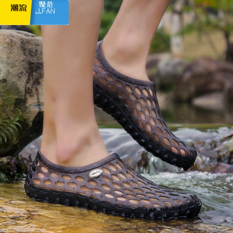 聚范男士凉鞋男拖鞋男洞洞鞋男凉拖韩版2024沙滩鞋男防滑软底鸟巢拖鞋 2188黑色 38