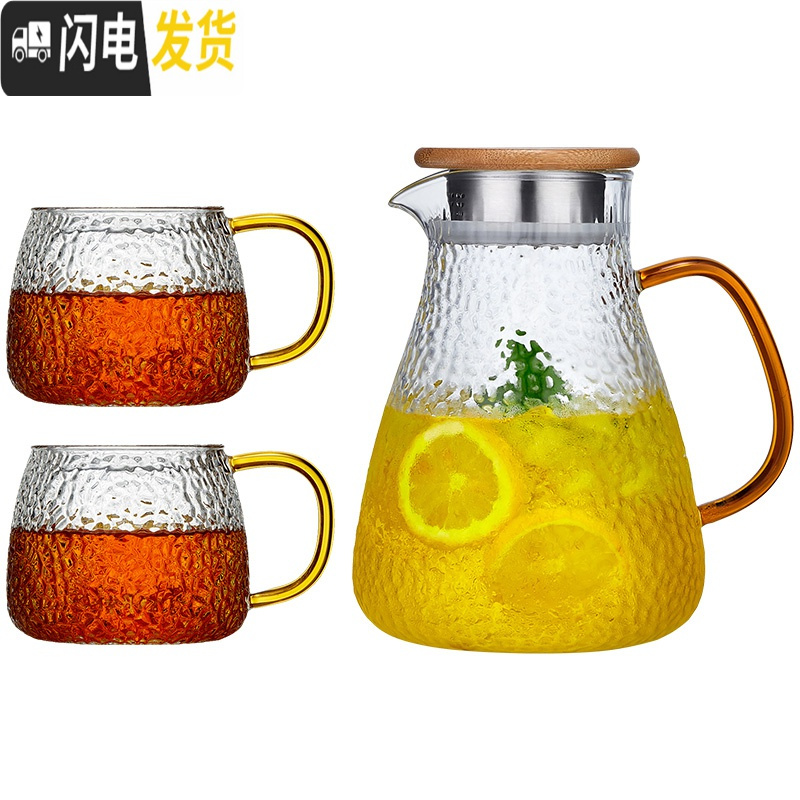 三维工匠大容量防爆凉水壶玻璃冷水壶耐热凉水杯可高温玻璃壶家用套装 1900畅饮壶+2只贵妃杯高清大图