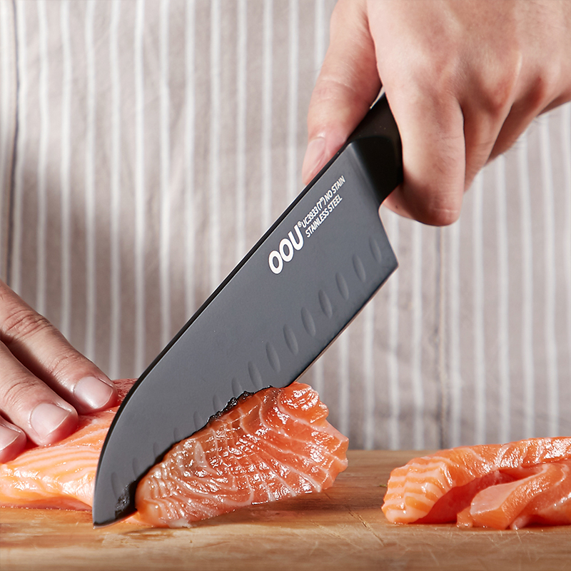 OOU! 黑刃三代抗菌刀具七件套UC4212 厨房刀具套装抗菌家用菜刀坎切刀剪刀水果刀!高清大图