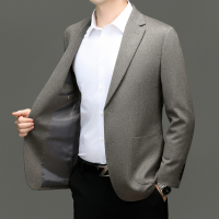 轻奢双面羊绒西服男士短款休闲毛呢商务羊毛西装便西外套秋冬高端羊绒西装男桑蚕丝毛呢便西商务休闲羊毛西服男士单西外套 8856卡其 195
