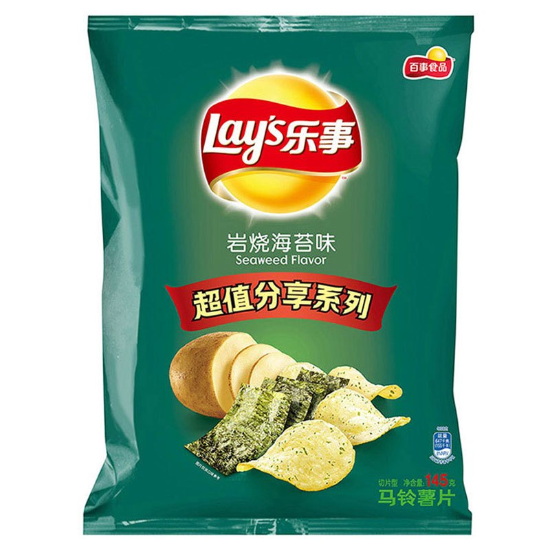 乐事(LAY’S) 薯片 岩烧海苔味145g袋装(休闲零食)