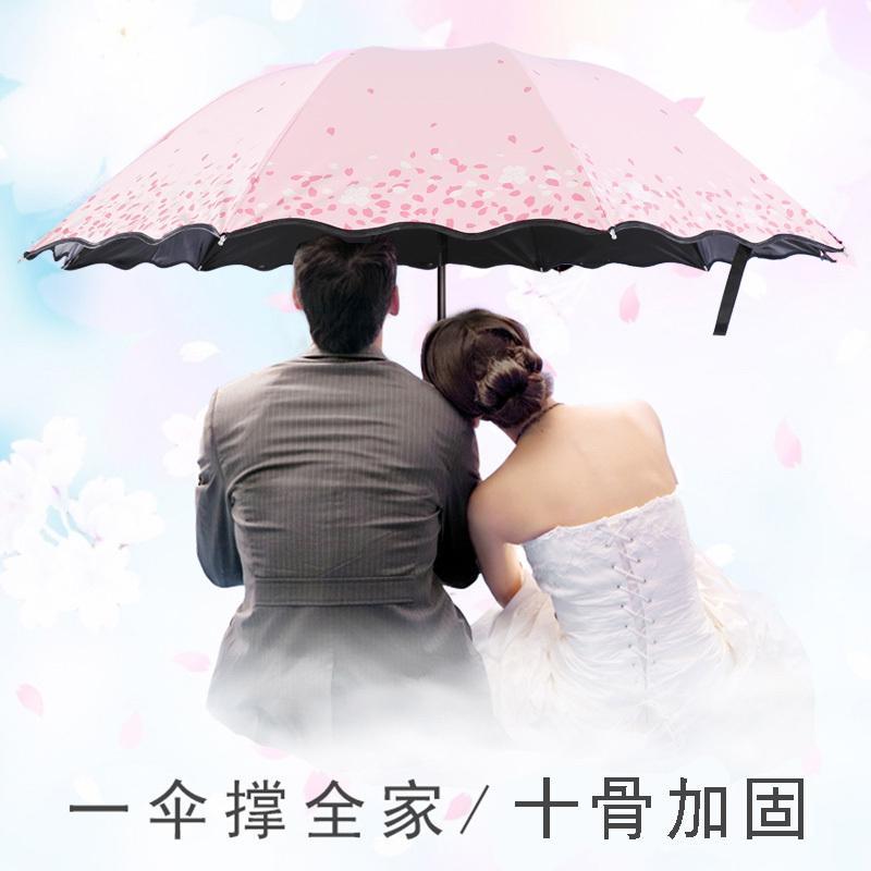 双人晴雨伞两用折叠大号太阳伞遮阳伞强防晒防女三折黑胶