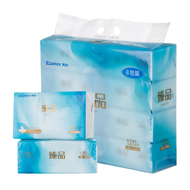 齐心 LPRC0003 臻品系列纸面巾 软抽纸 120抽 3层 白 1箱装高清大图