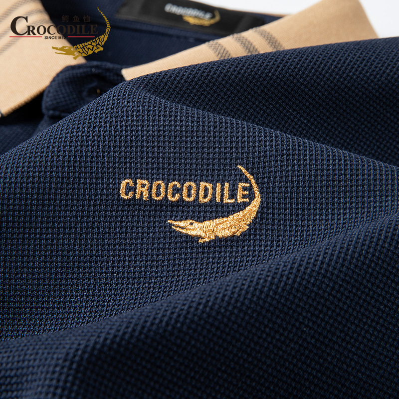 鳄鱼恤CROCODILE 男士长袖POLO衫拼接商务爸爸装T恤