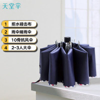 天堂伞 3311E加大加固64cm*10骨三折晴雨商务伞碰 兰灰色（单位：把）