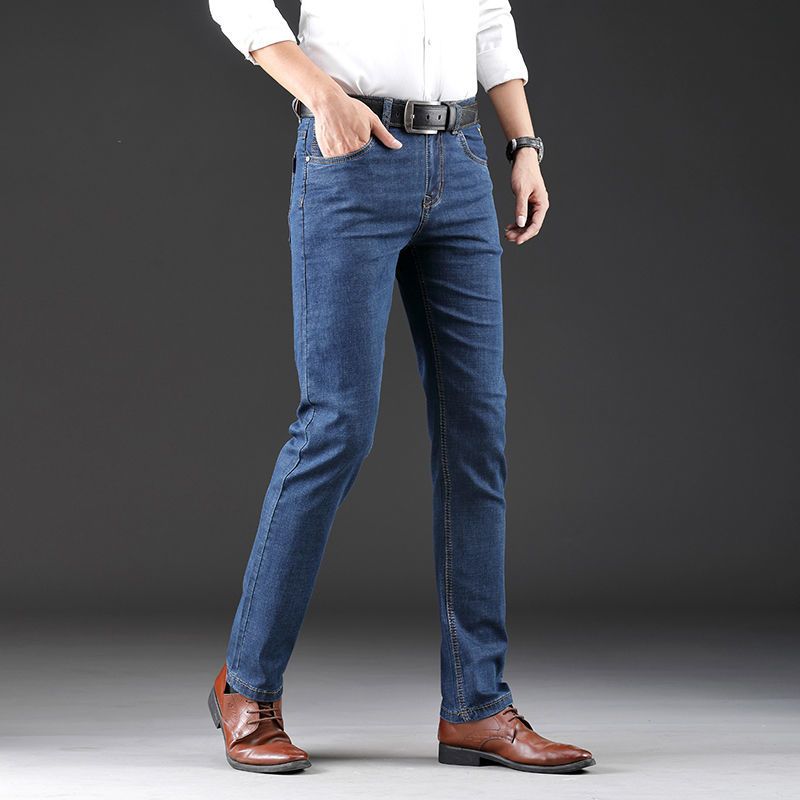 28码(95斤) 春夏季弹力牛仔裤男士宽松直筒休闲长裤中青年中腰透气