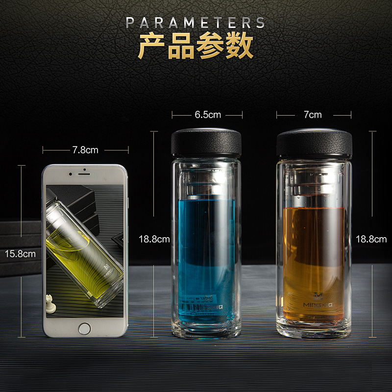 家柏饰(CORATED)玻璃杯商务水晶杯 便携水杯透明茶杯子双层隔热保温防烫 黄色350ml高清大图