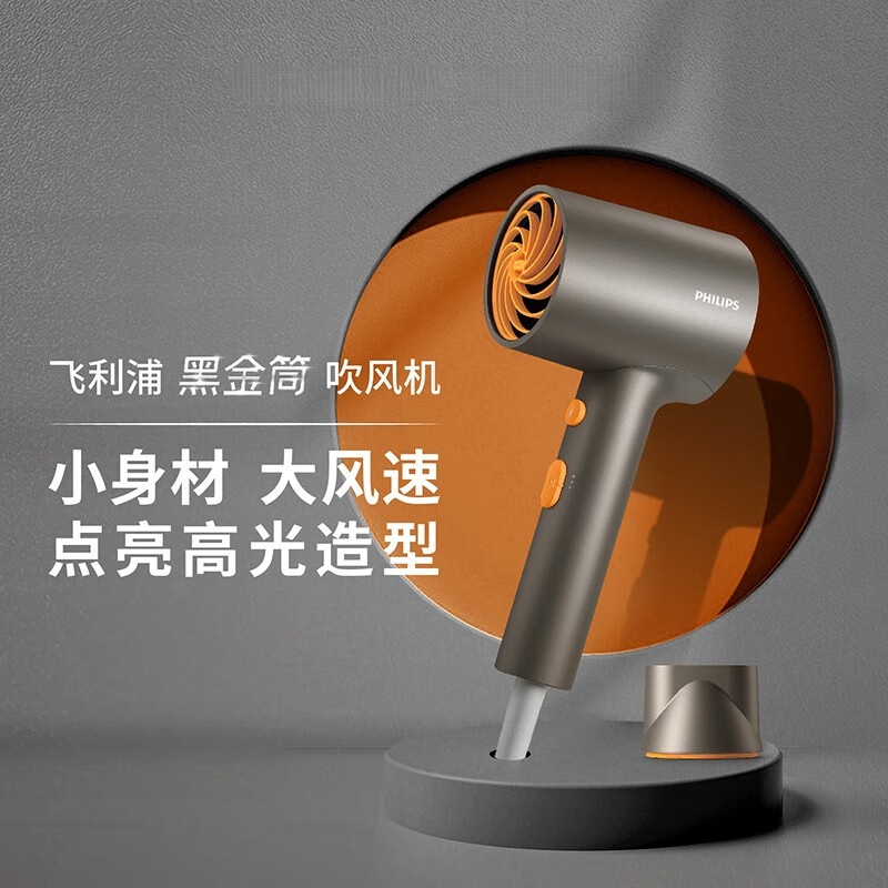 飞利浦(PHILIPS)家用大功率电吹风负离子护发时尚小巧便携款 黑金筒BHD321/05