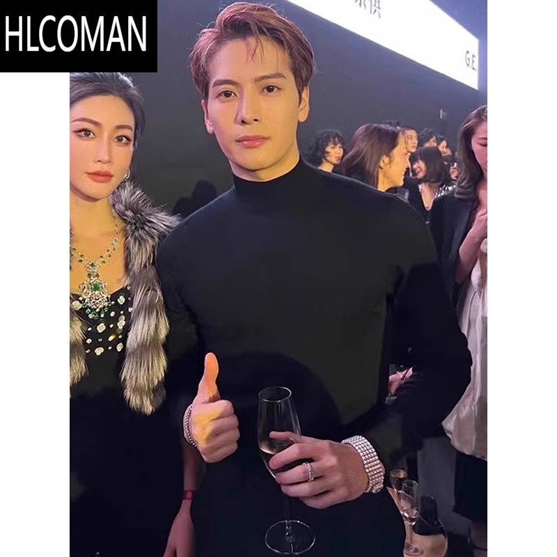 HLCOMAN王嘉尔同款德绒打底衫男cleanfit半高领长袖t恤小领口卫衣