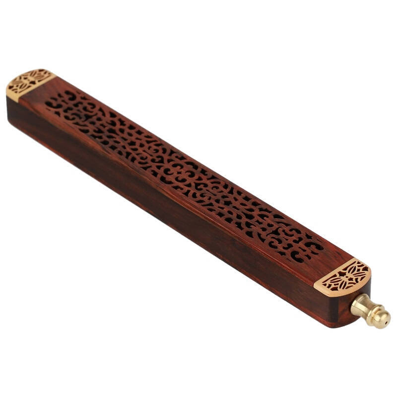 卧式香炉盒红木质创意沉香檀线香盒炉熏香线纹香盒卧香道佛具用品工艺