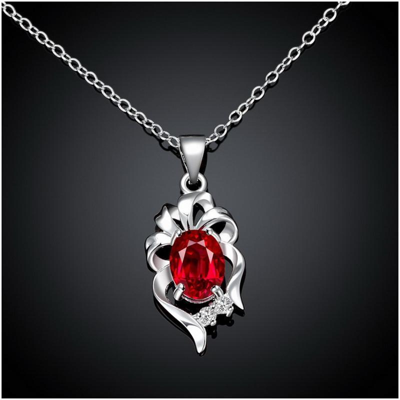 N060Women Silver Necklace镀925纯银镶宝石坠项链女送女友首饰送女朋友七夕情人节礼物