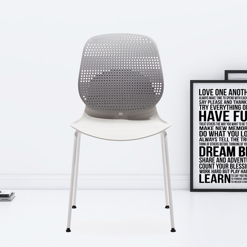 臻远ZY-7830 简约休闲办公椅轻奢铁艺靠背椅 灰背白座高清大图