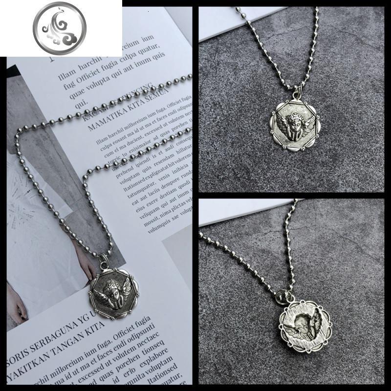 欧美 ins蹦迪女孩项链做旧复古冷淡风天使羽毛嘻哈锁骨链男女情侣 JiMi 浮雕天使