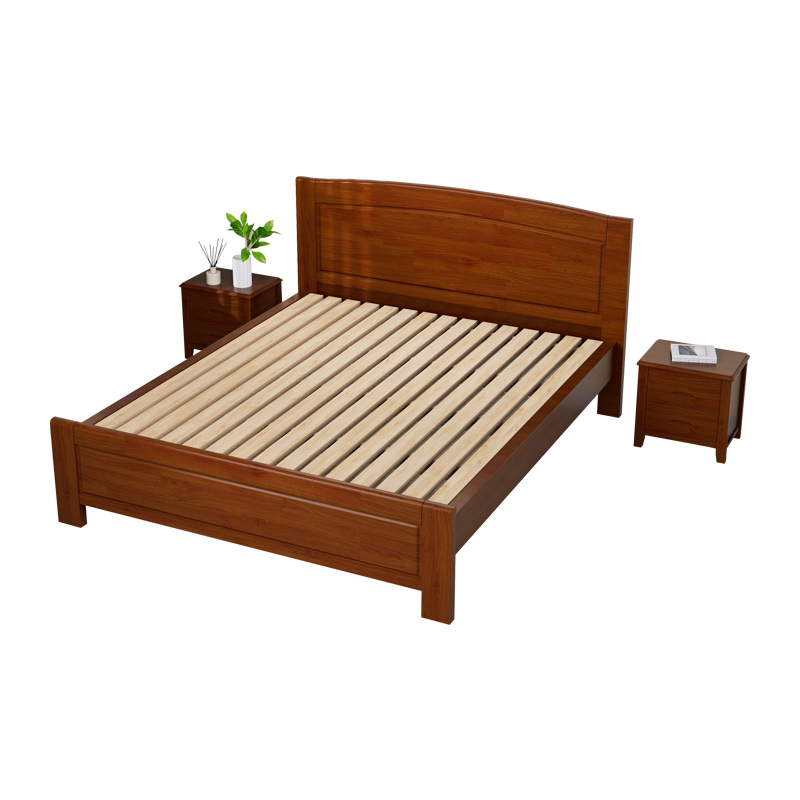 臻远ZY5062706 实木环保漆家具 实木双人床 1.8米含2个床头柜 胡桃色