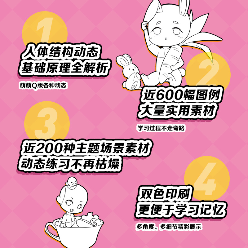 [正版]动态集 二次元动漫人体素材 Q版人物篇 600例素材 人体结构动态临摹练习册 Q萌漫画人物绘画 手绘速写动漫临高清大图