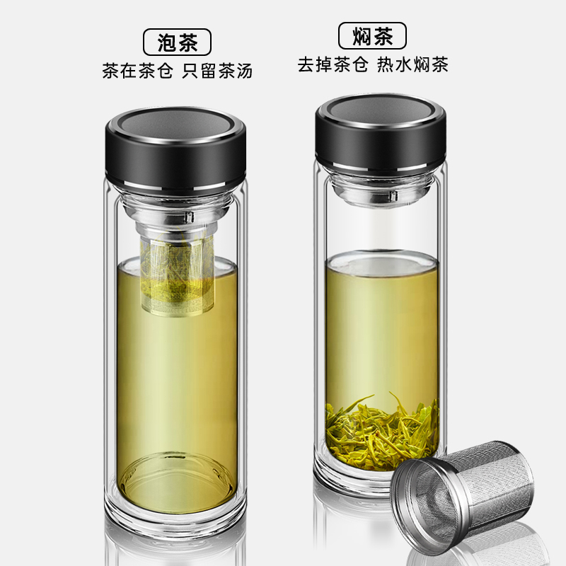 贵人 双层玻璃杯隔热防烫大容量杯子带过滤网商务办公水杯男女士牛饮杯