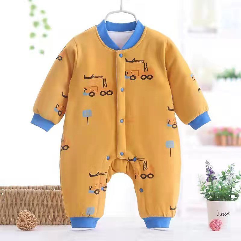 婴儿夹棉连体衣秋冬季新生宝宝衣服0-3个月1岁和尚服长袖哈衣爬服 松鼠粉色 有骨款码字偏小点 66