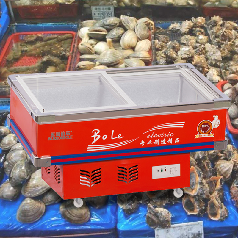 五洲伯乐(WUZHOUBOLE)SWD-1400 128升斜面海鲜柜 商用生鲜冷藏柜 肉食保鲜展示柜 推拉门冰柜卧式冷柜