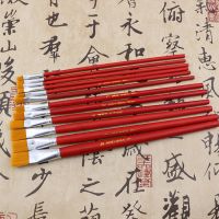 红杆尼龙毛扁平头油画排笔水粉水彩笔工业油漆儿童丙烯画美术笔刷|10号毛宽1.5厘米(25支)