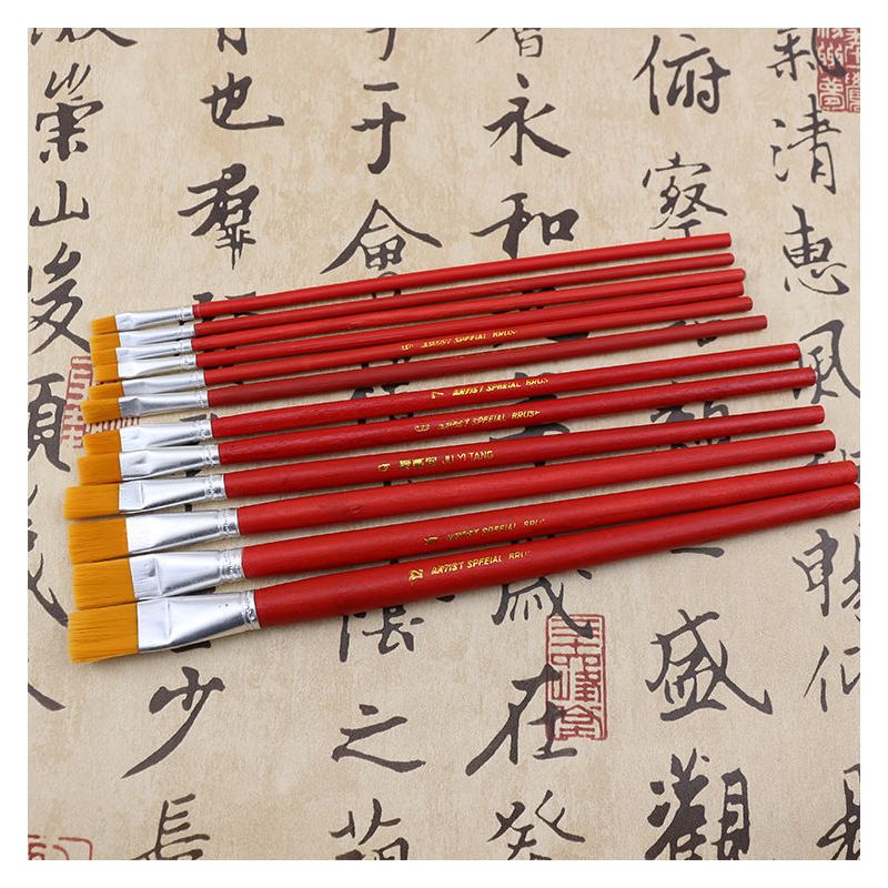 红杆尼龙毛扁平头油画排笔水粉水彩笔工业油漆儿童丙烯画美术笔刷|10号毛宽1.5厘米(25支)