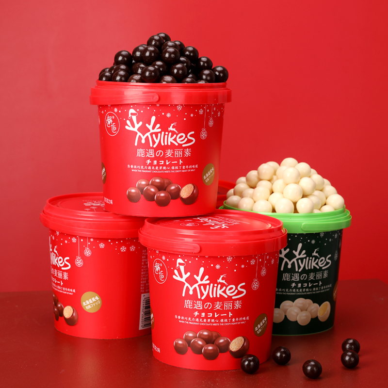 麦丽素桶装情人节巧克力豆网红怀旧零食儿童糖果朱古力168g桶jw20