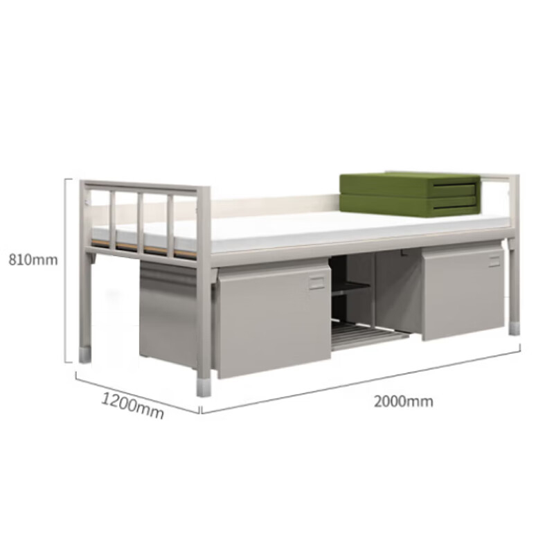 富路达钢制宿舍单层床铁架床加厚内务单人床带鞋柜1.2米宽单人床高清大图