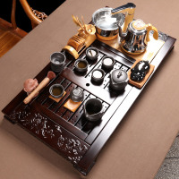 尚帝 整套紫砂功夫茶具套装黑檀木茶盘实木茶壶茶杯茶道电茶炉四合一 蝙蝠紫砂福竹智能旋转加水套装