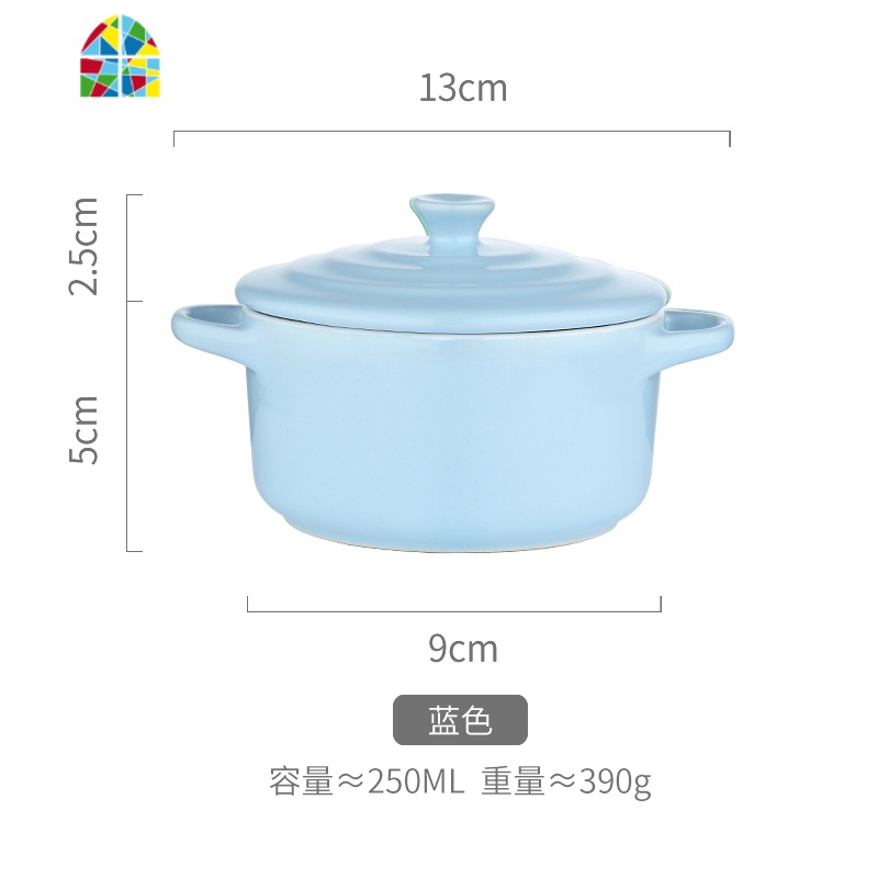 陶瓷带盖蒸鸡蛋羹双耳可高温宝宝辅食水蒸蛋碗家用婴儿炖蛋甜品碗 FENGHOU 蓝-250ml高清大图