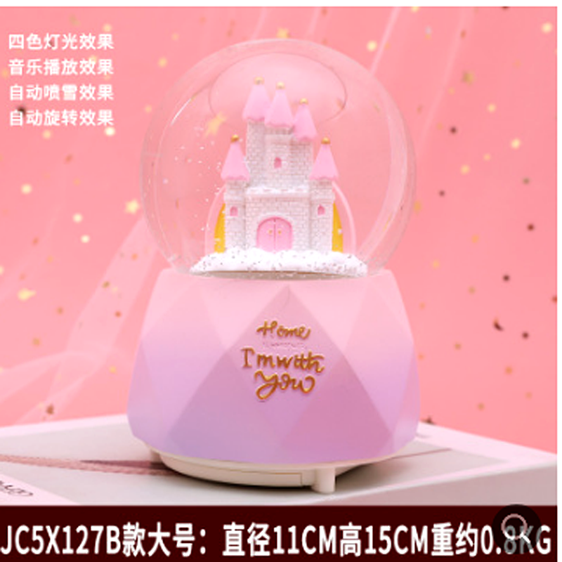 浪漫雪花水晶球自动飘雪送老师女生生日八音盒旋转木马音乐盒 三维工匠 内旋转自动飘雪城堡b款高清大图