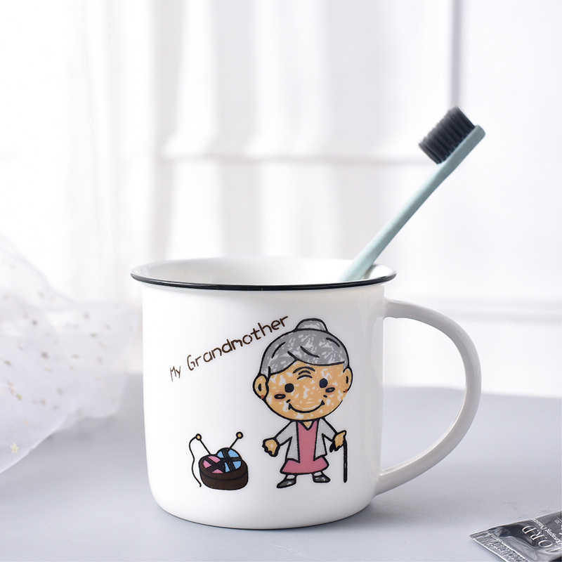 一家人漱口牙缸杯可爱儿童亲子刷牙杯家用四口杯子情侣洗漱杯陶瓷 三维工匠 漱口杯-外婆