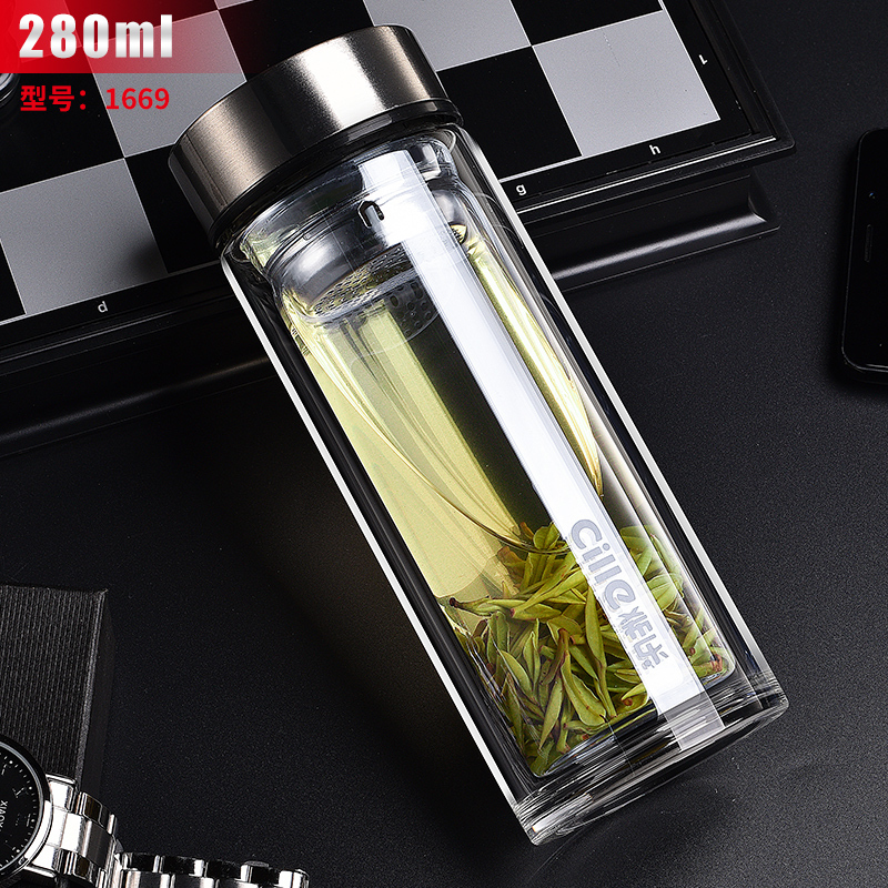 300ml视频介绍_希乐双层玻璃杯办公水杯便携过滤泡茶杯子创意女士茶杯