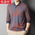 恒源祥长袖t恤男士Polo衫中老年条纹爸爸装春秋薄款宽松口袋款l