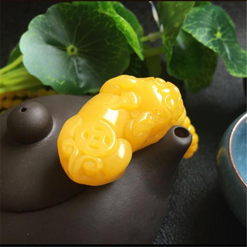 貔貅坠二代蜜蜡挂件男女款圆珠项链颈链毛衣链饰品送女朋友七夕情人节礼物
