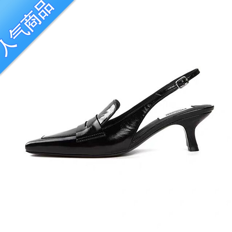 SUNTEK细跟高跟鞋法式包头凉鞋女2023年新款夏季鞋子黑色小猫跟单鞋春秋高清大图